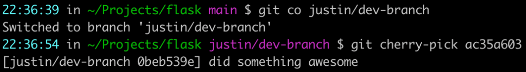 results of git cherry-pick