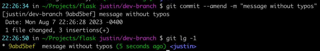 fixing a git commit with --amend