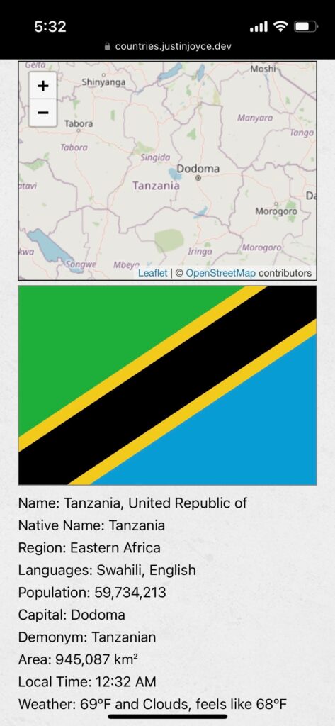 screenshot of countries.justinjoyce.dev