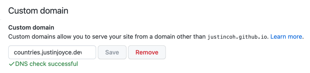 github pages custom domain settings