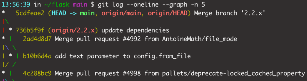git log --oneline output with the --graph option