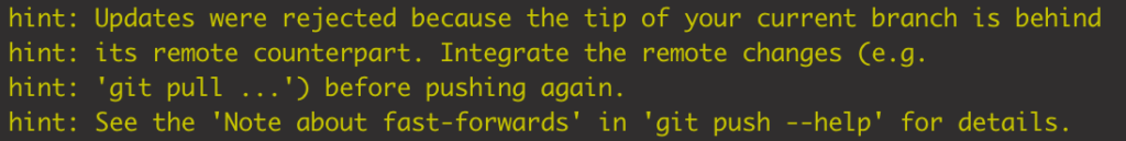 git's "failed to push some refs" warning messages