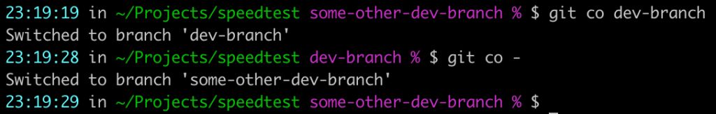using "-" with git checkout